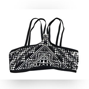 KikiRio Tribal Print Black White Cage Back Strappy Bikini Top Size Medium